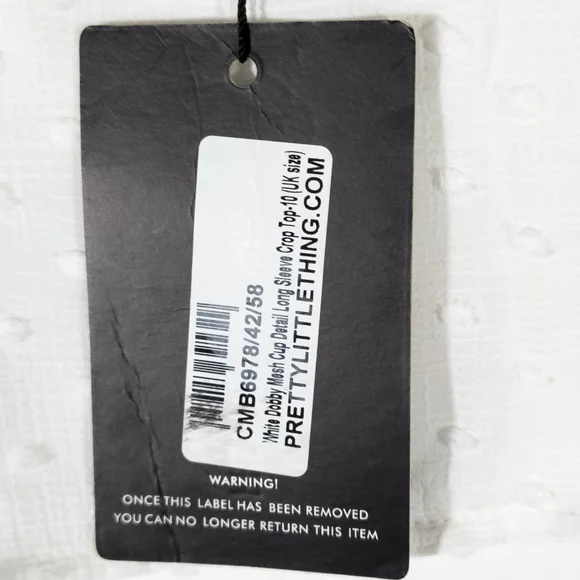 ✅️ Pretty Little Thing White Dobby Mesh Cup Detail Long Sleeve Crop Top - Picture 8 of 8